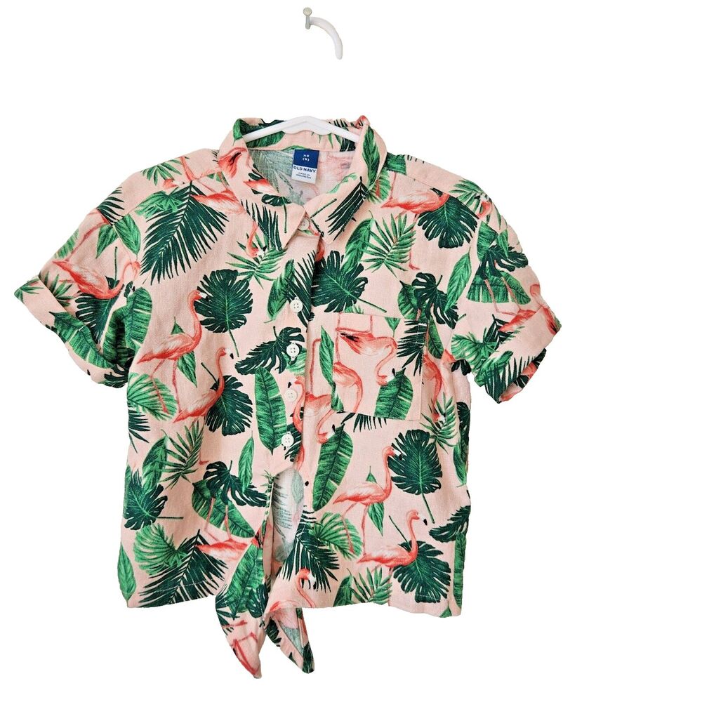 Old Navy Pink Tropical Flamingo Button-Up Shirt